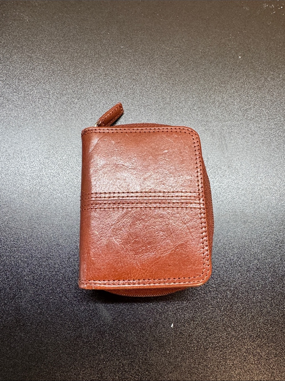 Compact Brown Leather Zip Wallet